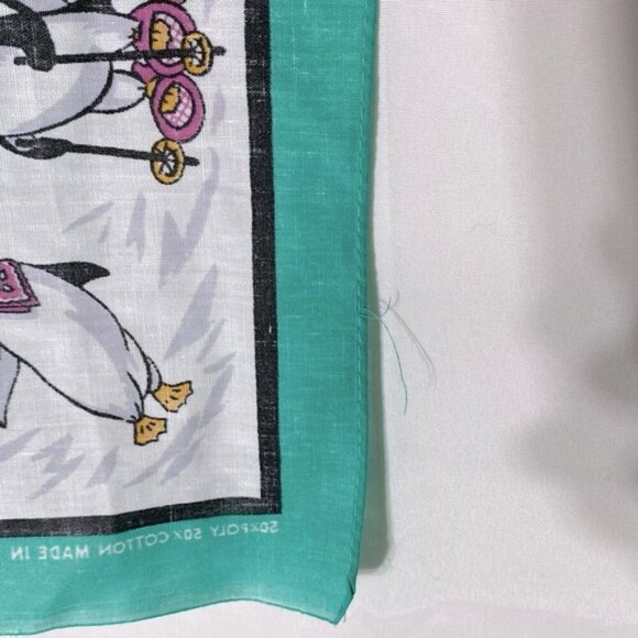5/$25 Vintage Green White Penguin Print Square Scarf Bandana - Picture 5 of 9